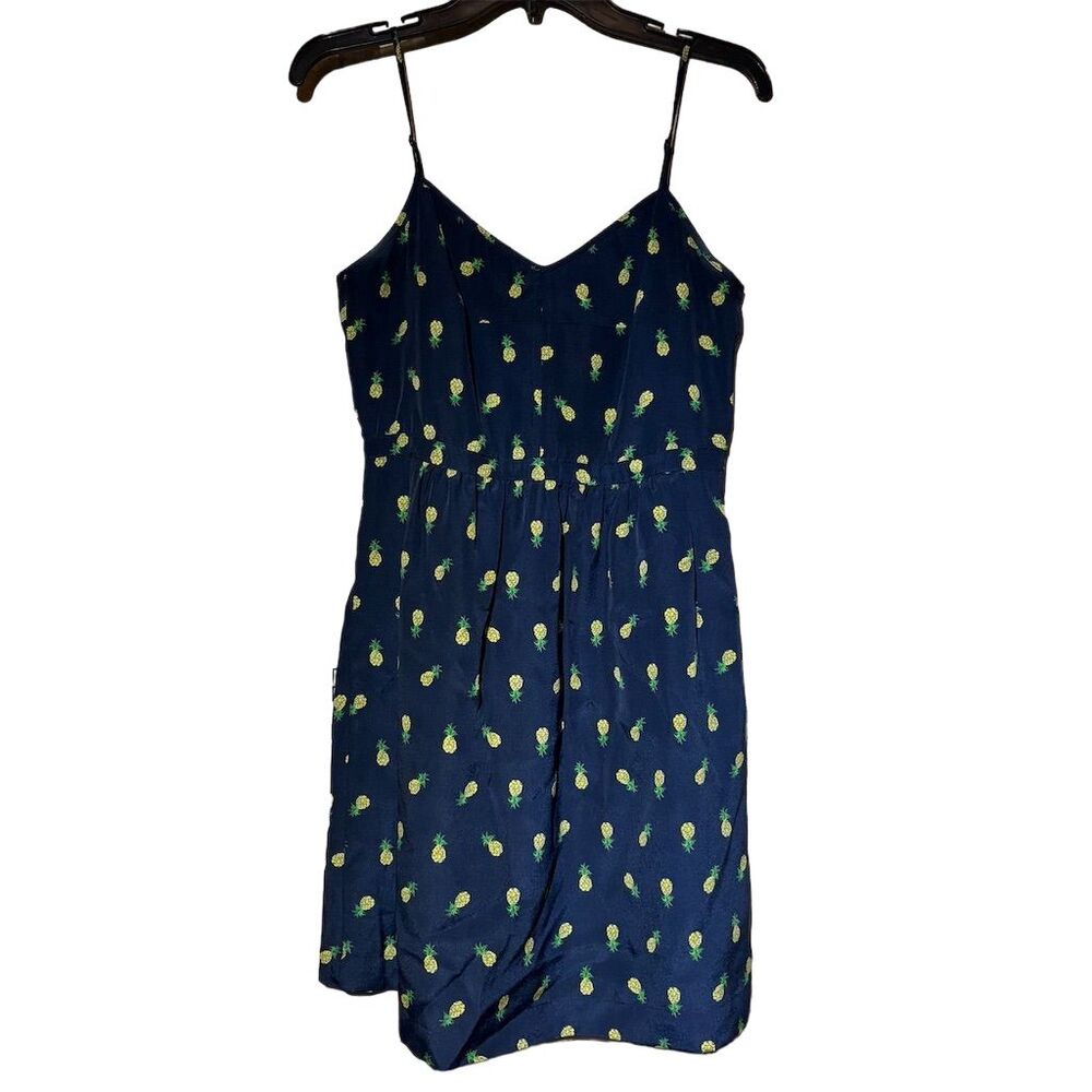 J. Crew Women's Pineapple Print Sleeveless A-Line Flare Mini Dress Size 4 Navy